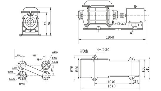 2SK-12兩級水環(huán)真空泵外形及安裝尺寸